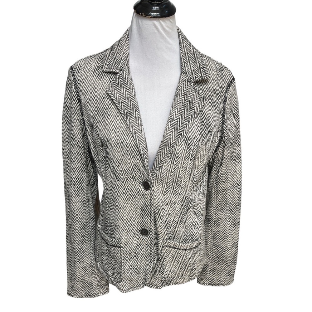 Aeropostale Chevron Cotton Blazer Jacket Black Cream Size XLarge